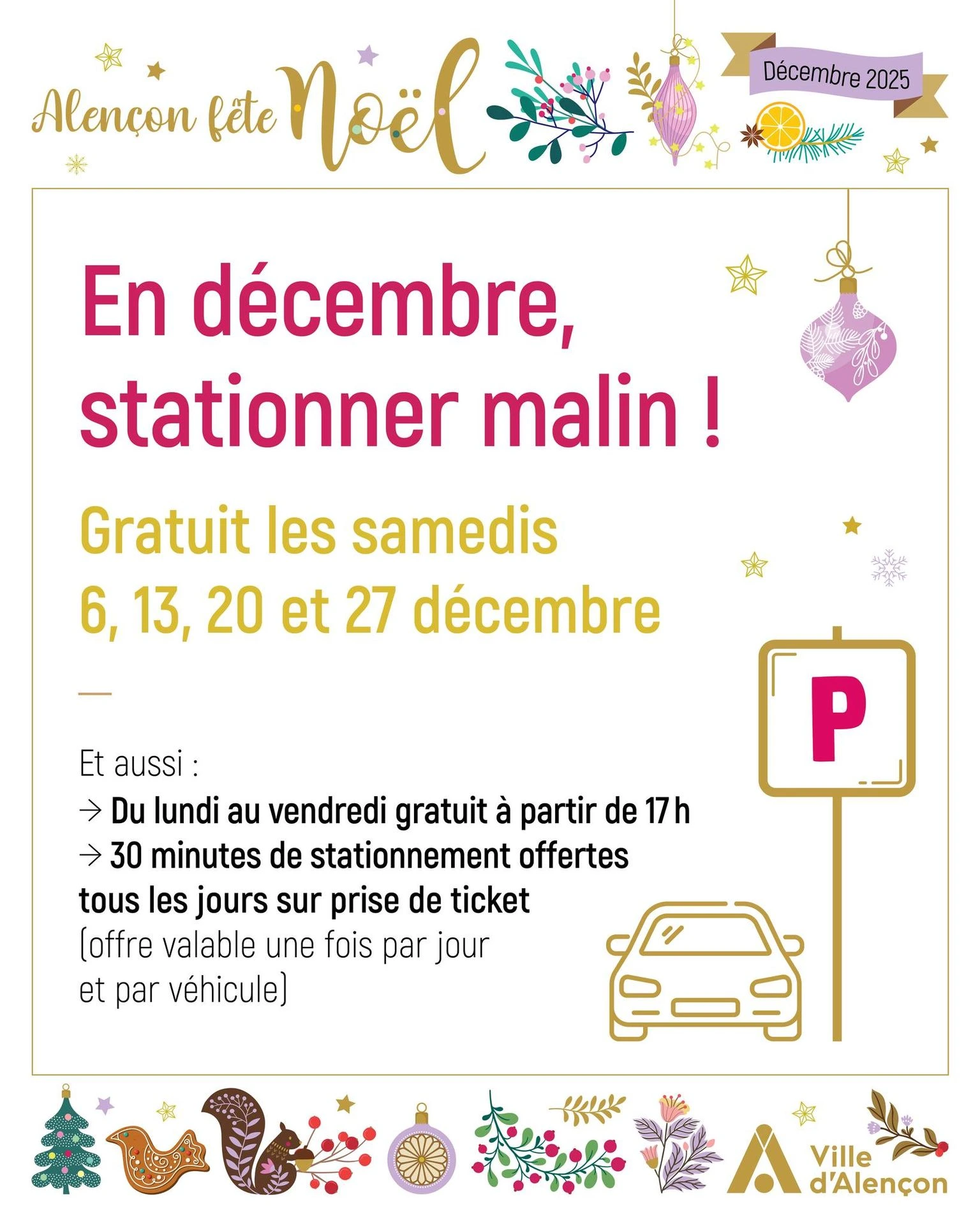 Stationnement gratuit tous les samedis de décembre